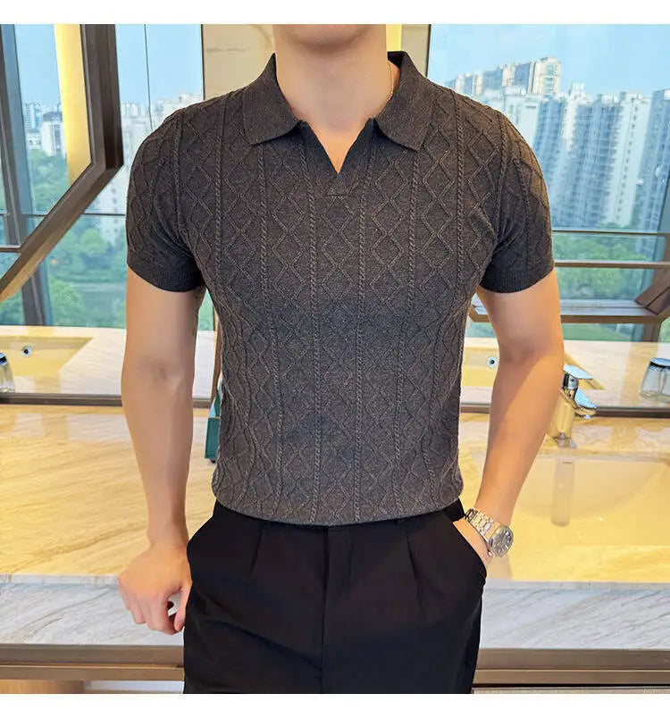 2025 Men's Polo Jacquard Knit T-Shirt
