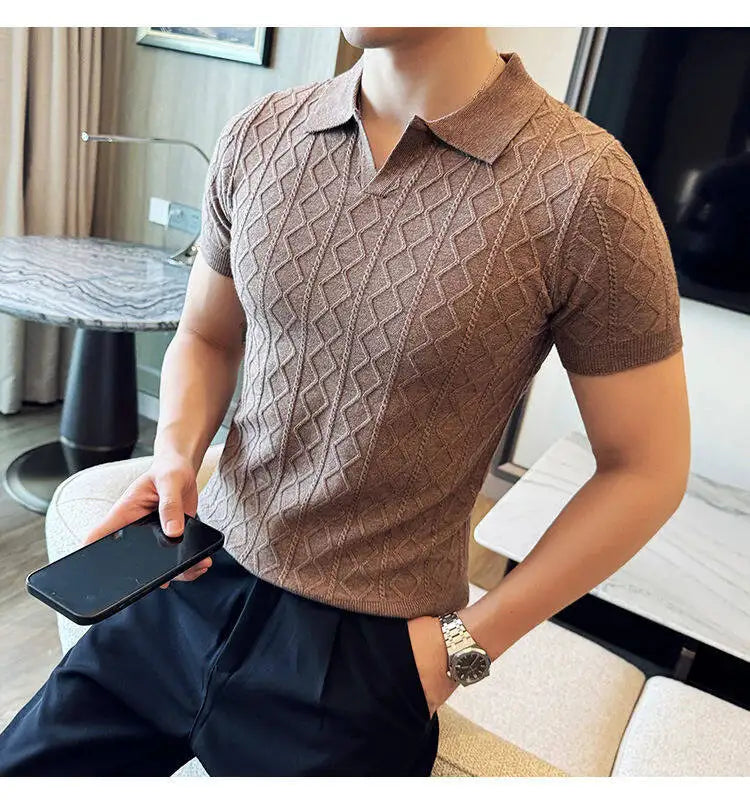 2025 Men's Polo Jacquard Knit T-Shirt