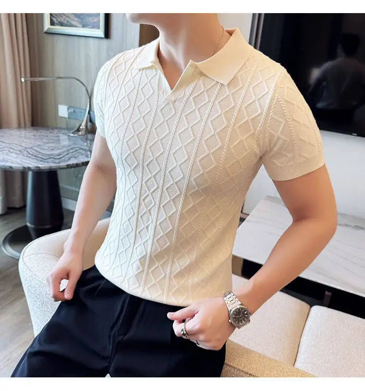 2025 Men's Polo Jacquard Knit T-Shirt