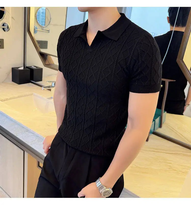 2025 Men's Polo Jacquard Knit T-Shirt