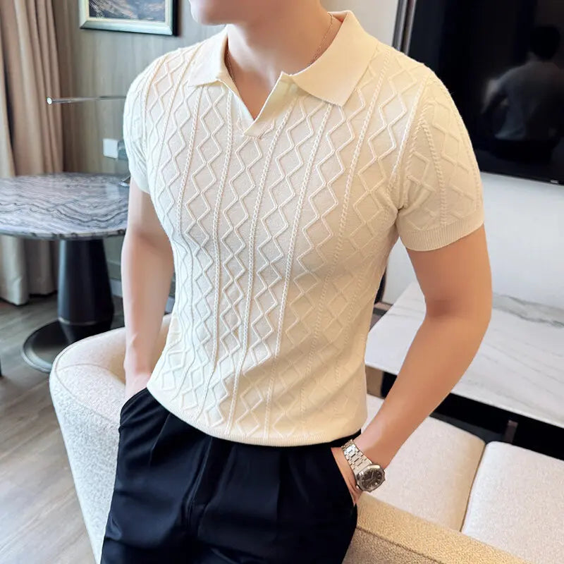 2025 Men's Polo Jacquard Knit T-Shirt