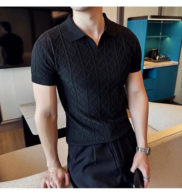 2025 Men's Polo Jacquard Knit T-Shirt