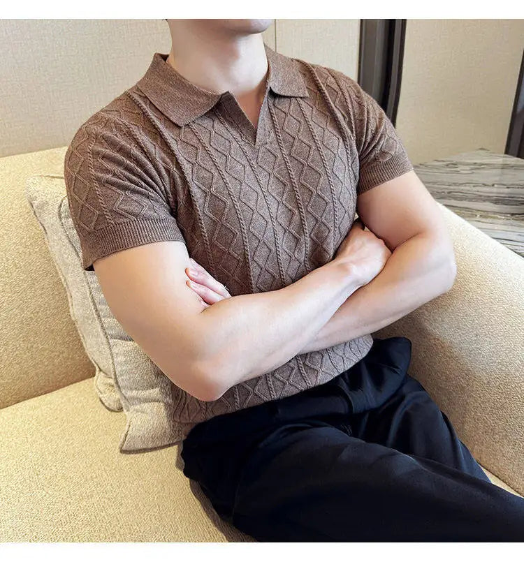 2025 Men's Polo Jacquard Knit T-Shirt