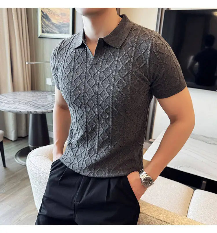 2025 Men's Polo Jacquard Knit T-Shirt