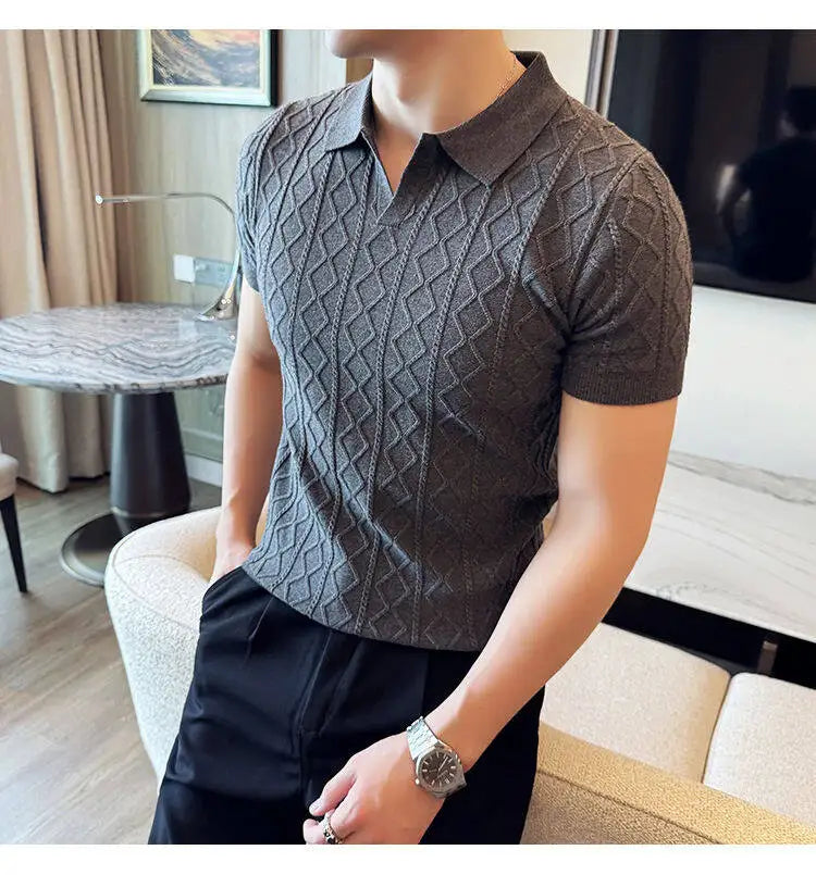 2025 Men's Polo Jacquard Knit T-Shirt