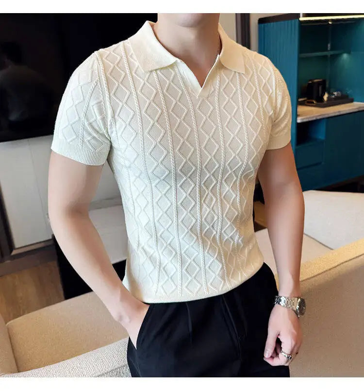 2025 Men's Polo Jacquard Knit T-Shirt